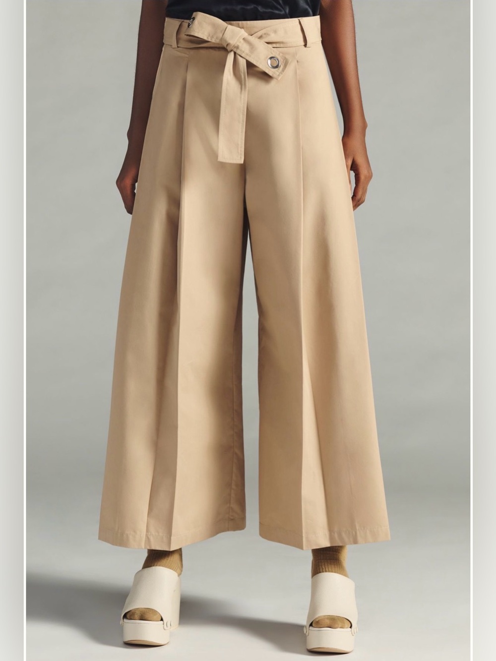Anthropologie Beatrice B Wide-Leg Poplin Cotton Blend Pants Italian Made Size 4